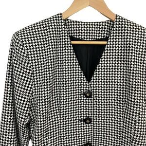 Vintage 90s Houndstooth Blazer Womens M Black White Fitted Office Career Posh